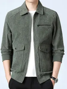 StyleCast x Revolte Green Solid Casual Windcheater Jacket with Spread Collar