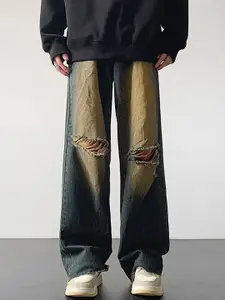 StyleCast x Revolte Men Mid-Rise Wide Leg Distressed Jeans