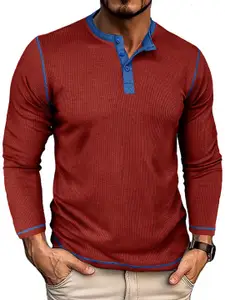 StyleCast x Revolte Men Solid Henley Neck T-shirt