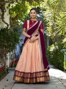 LOOKNBOOK ART Checked Woven Design Ready to Wear Lehenga & Choli With Dupatta