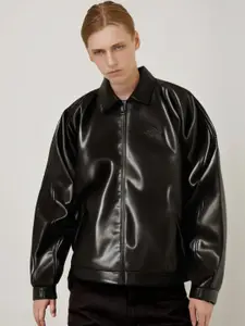 StyleCast x Revolte Men Spread Collar Solid Casual Leather Jacket