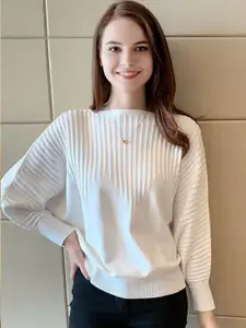 StyleCast Women Striped Boat Neck Pullover