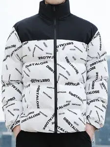 StyleCast x Revolte Men Typography Printed Mock Collar Puffer Jacket