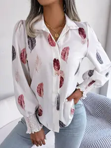 StyleCast White Feather Print Casual Shirt