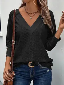 StyleCast x Revolte Women Self Design V-Neck Top