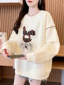 StyleCast x Revolte Women Graphic Printed Round Neck Cotton Pullover Sweatshirt