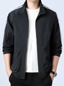StyleCast x Revolte Men Mock Collar Striped Casual Windcheater Jacket