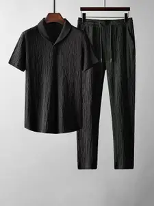 StyleCast Black Polo Collar T-shirt with Pyjamas