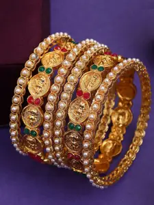 EVY Set Of 6 Gold-Plated Kundan-Studded & Beaded Bangles