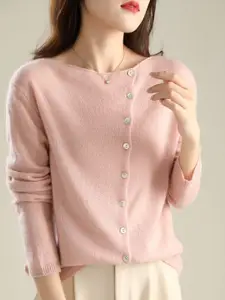 StyleCast Women Boat Neck Cardigan Sweater