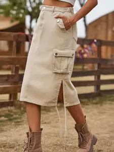 StyleCast Denim Midi Skirt with Side Slit