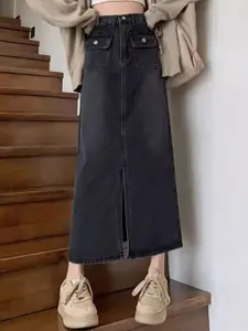 StyleCast Women Solid Pure Cotton A-Line Maxi Skirts