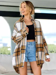 StyleCast Women Spread Collar Tartan Checked Casual Shirt