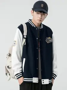 StyleCast x Revolte Men Stand Collar Typography Printed Casual Bomber Jacket