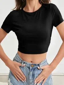 StyleCast Women Round Neck Crop Top