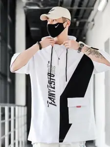 StyleCast Men Typography Printed Hooded Cotton Oversized T-shirt