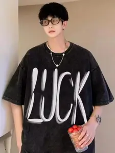 StyleCast Men Typography Printed Round Neck Pure Cotton Oversized T-shirt