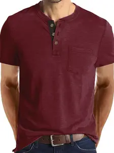 StyleCast x Revolte Men Solid Henley Neck T-shirt