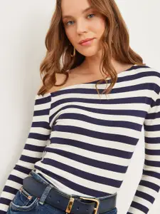 Olalook women Horizontal Stripes one-Shoulder Top