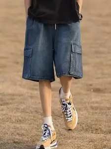 StyleCast Men Blue Relaxed Fit Mid-Rise Cotton Cargo Shorts