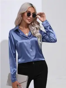 StyleCast Women Solid Satin Opaque Casual Shirt