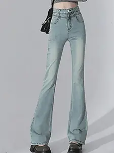 StyleCast x Revolte Women Flared Low Distress Heavy Fade Jeans