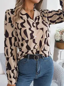 StyleCast Beige Abstract Printed Casual Shirt