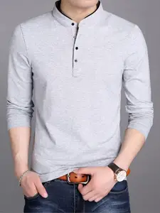 StyleCast x Revolte Men Solid Henley Neck Cotton T-shirt