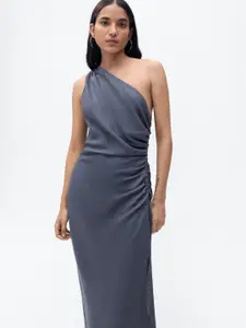 MANGO One Shoulder Sheath Midi Dress