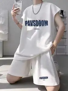 StyleCast Off White Typography Printed Short Sleeves T-Shirt With Shorts