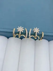 VAGHBHATT Gold-Toned Cubic Zirconia Studded Starburst Dual-Band Statement Floral Studs