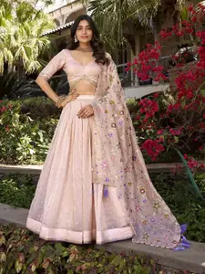 LOOKNBOOK ART Floral Embroidered Ready to Wear Lehenga & Unstitched Blouse With Dupatta