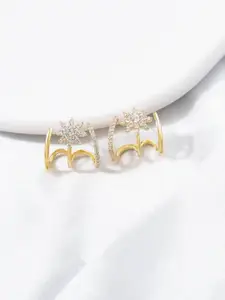 VAGHBHATT Gold-Toned Cubic Zirconia Studded Starburst Dual-Band Statement Floral Studs