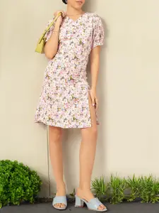 DressBerry Cherry Blossom Bliss Floral Slit A-Line Dress