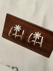 VAGHBHATT Gold-Toned Cubic Zirconia Studded Starburst Dual-Band Statement Floral Studs