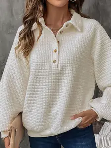 StyleCast x Revolte Women Self Design Shirt Collar Sweatshirt