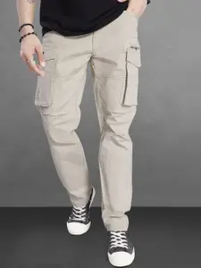 DIVISIVE Men Solid Relaxed Straight Leg Regular Mid-Rise Cargos Trousers