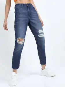 Tokyo Talkies Women Straight Fit Mid-Rise Highly Distressed Light Fade Jeans
