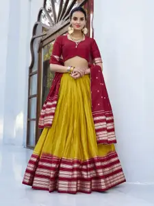 LOOKNBOOK ART Printed Ready to Wear Pure Chanderi Lehenga & Unstitched Blouse With Dupatta