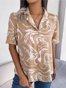 StyleCast Khaki Abstract Printed Cuban Collar Casual Shirt
