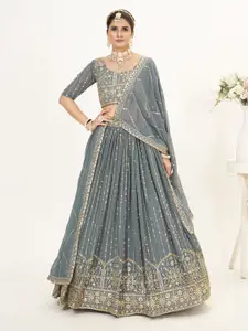 SHOPGARB Floral Embroidered Semi-Stitched Lehenga & Unstitched Blouse With Dupatta