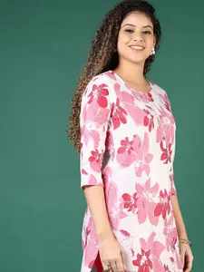 V-Mart Floral Printed Round Neck Straight Kurta