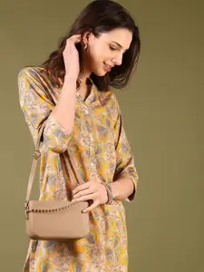 V-Mart Floral Printed Mandarin Collar Straight Kurta