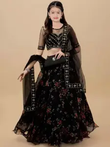 BAESD Girls Floral Embroidered Semi-Stitched Lehenga & Unstitched Blouse With Dupatta