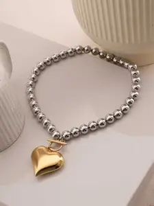 PALMONAS Gold-Plated Stainless Steel Waterproof & Anti-Tarnish Heart Beaded Necklace