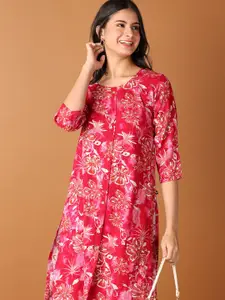 V-Mart Floral Printed Round Neck Straight Kurta