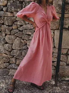 StyleCast Pink V-Neck Cotton Maxi Dress