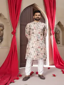Bandidhari Fashion Men Geometric Printed Daily Cotton Straight Kurtas