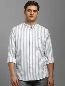 Louis Philippe Jeans Men Slim Fit Vertical Striped Band Collar Cotton Casual Shirt