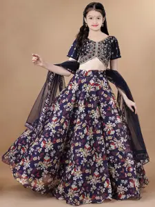 BAESD Girls Floral Embroidered Semi-Stitched Lehenga & Unstitched Blouse With Dupatta
